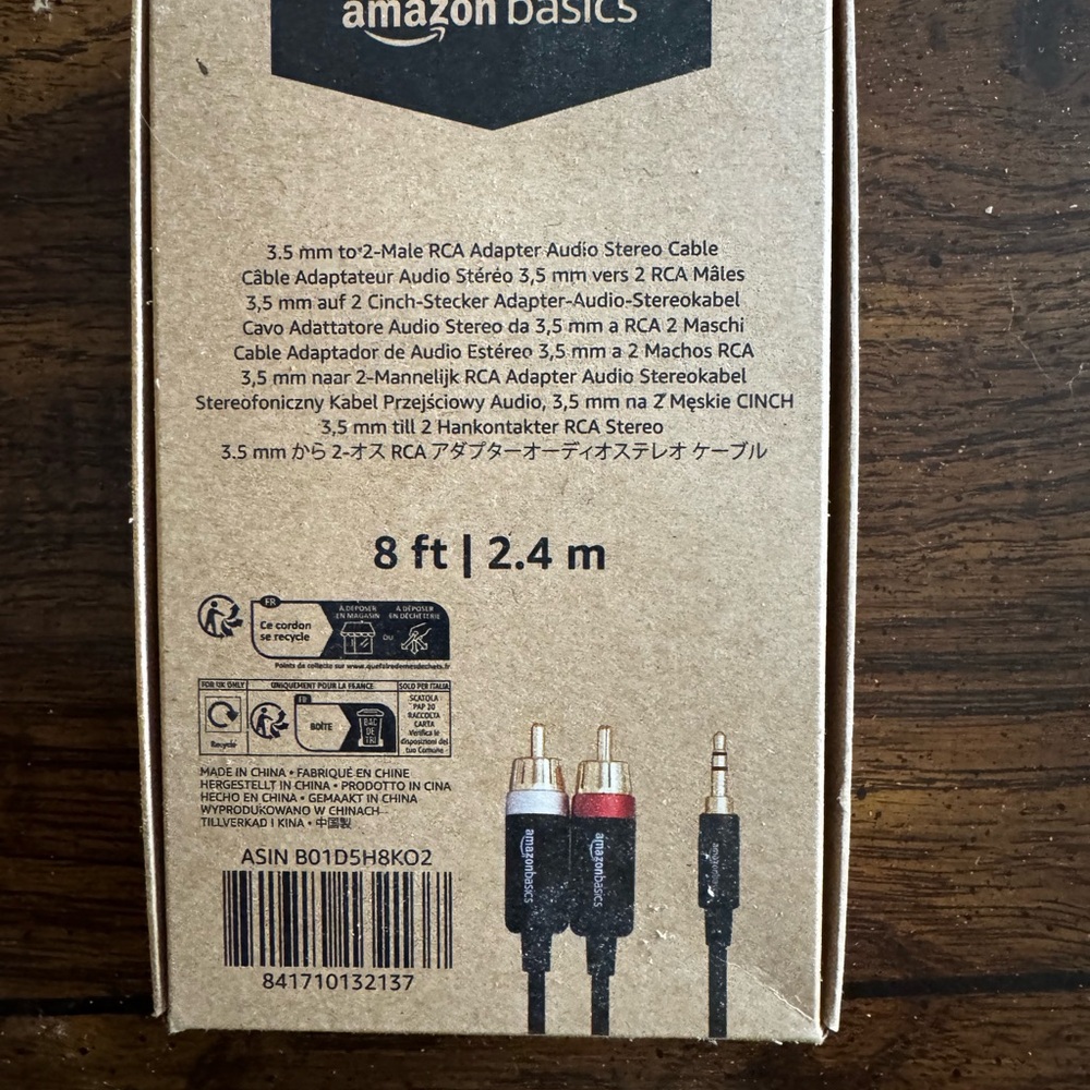 Black and Red RCA to 3.5mm Audio Cable 8ft for Computers